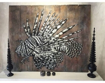 Lion Fish Stencil Art on Recycled Wood by Quint